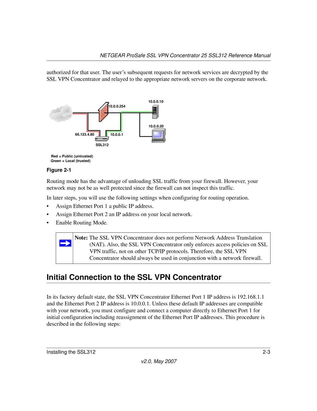 NETGEAR SSL312 manual Initial Connection to the SSL VPN Concentrator 