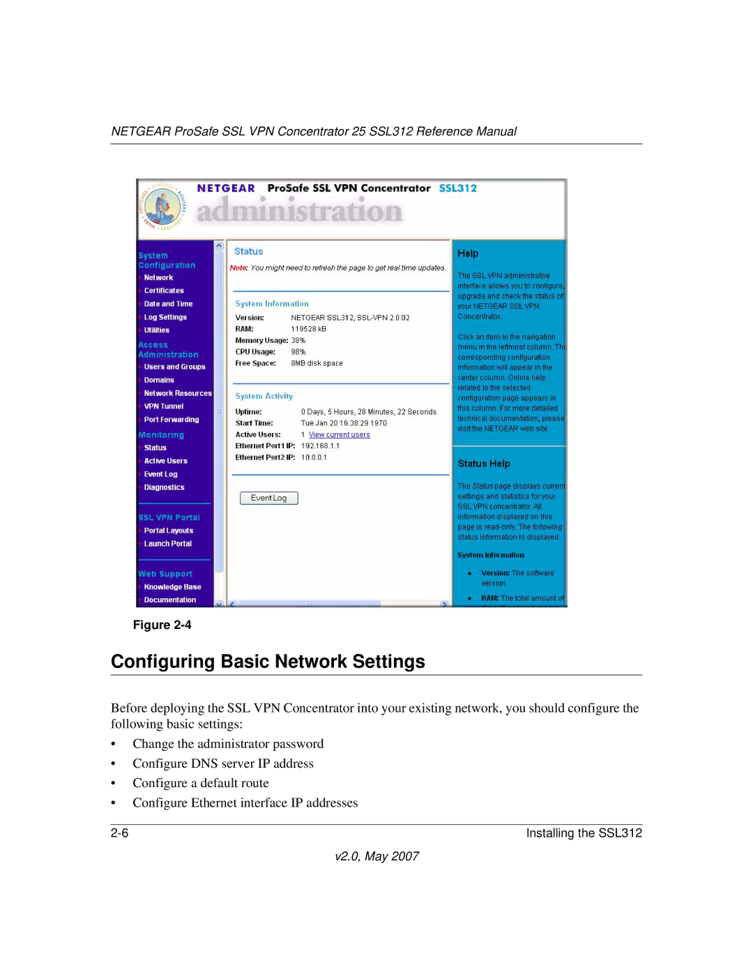 NETGEAR SSL312 manual Configuring Basic Network Settings 