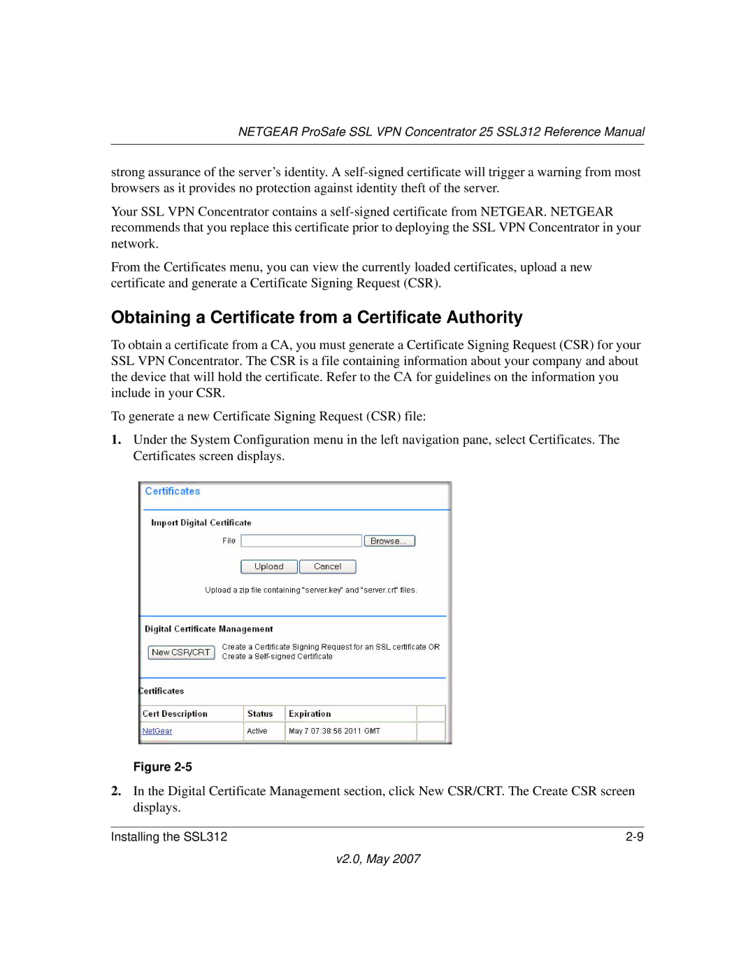 NETGEAR SSL312 manual Obtaining a Certificate from a Certificate Authority 