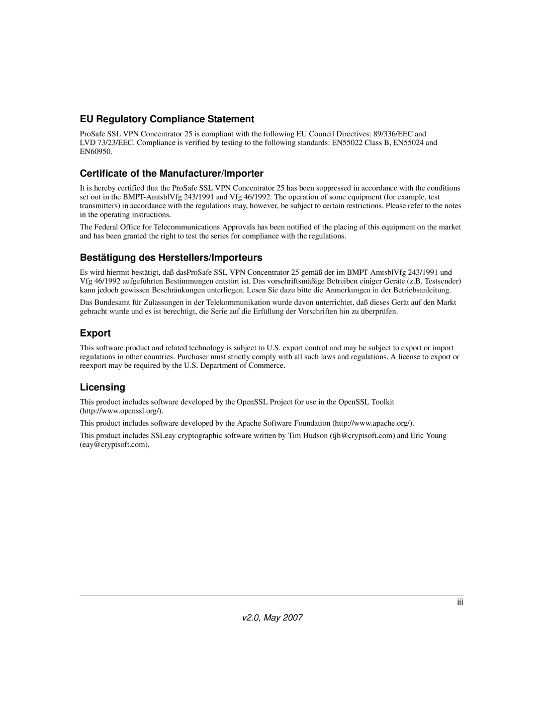 NETGEAR SSL312 manual Licensing 