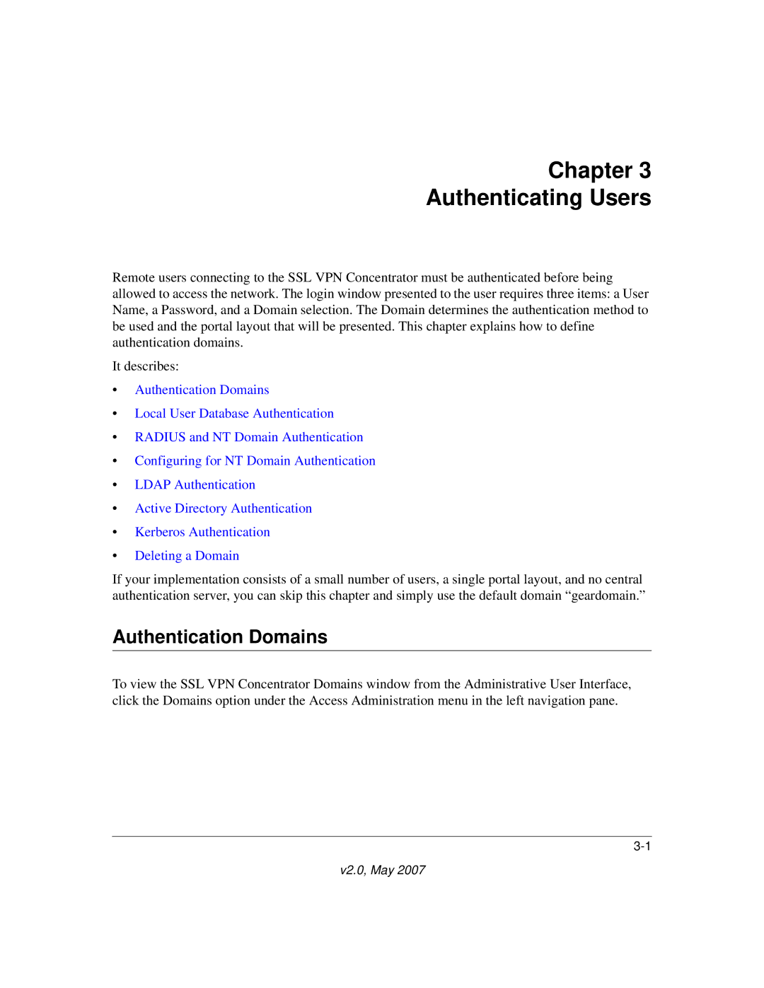 NETGEAR SSL312 manual Chapter Authenticating Users, Authentication Domains 