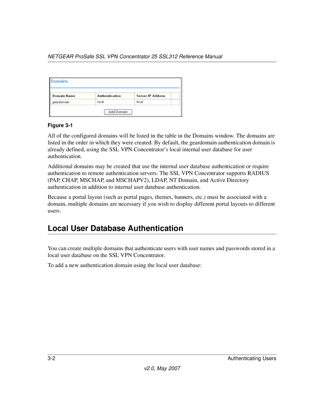 NETGEAR SSL312 manual Local User Database Authentication 