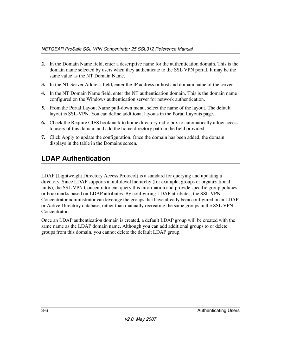 NETGEAR SSL312 manual Ldap Authentication 