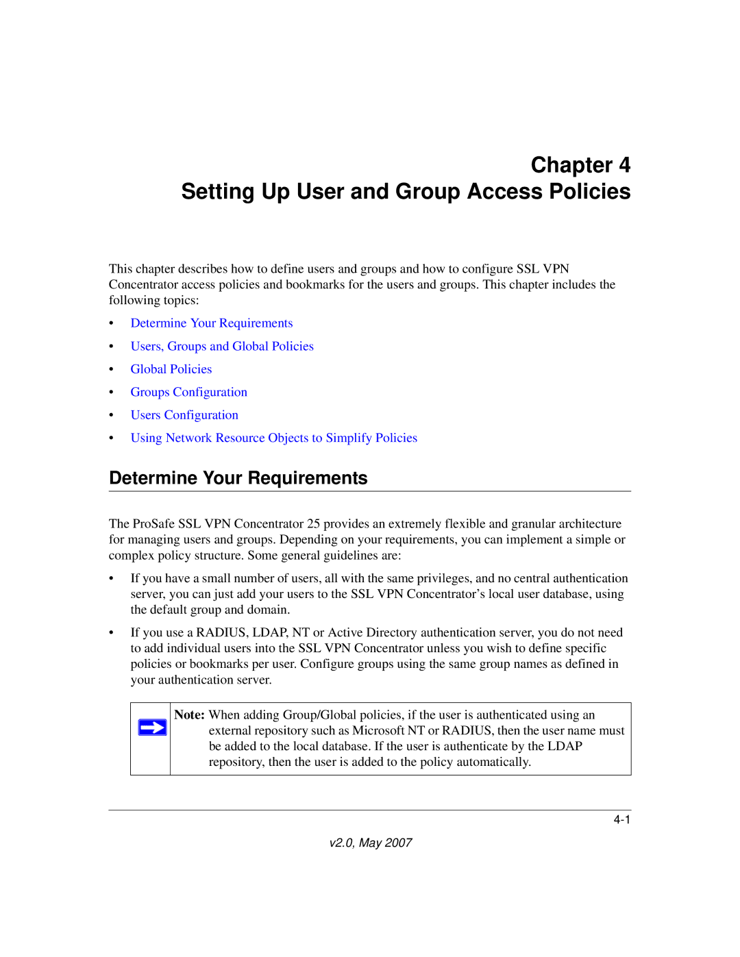 NETGEAR SSL312 manual Setting Up User and Group Access Policies, Determine Your Requirements 