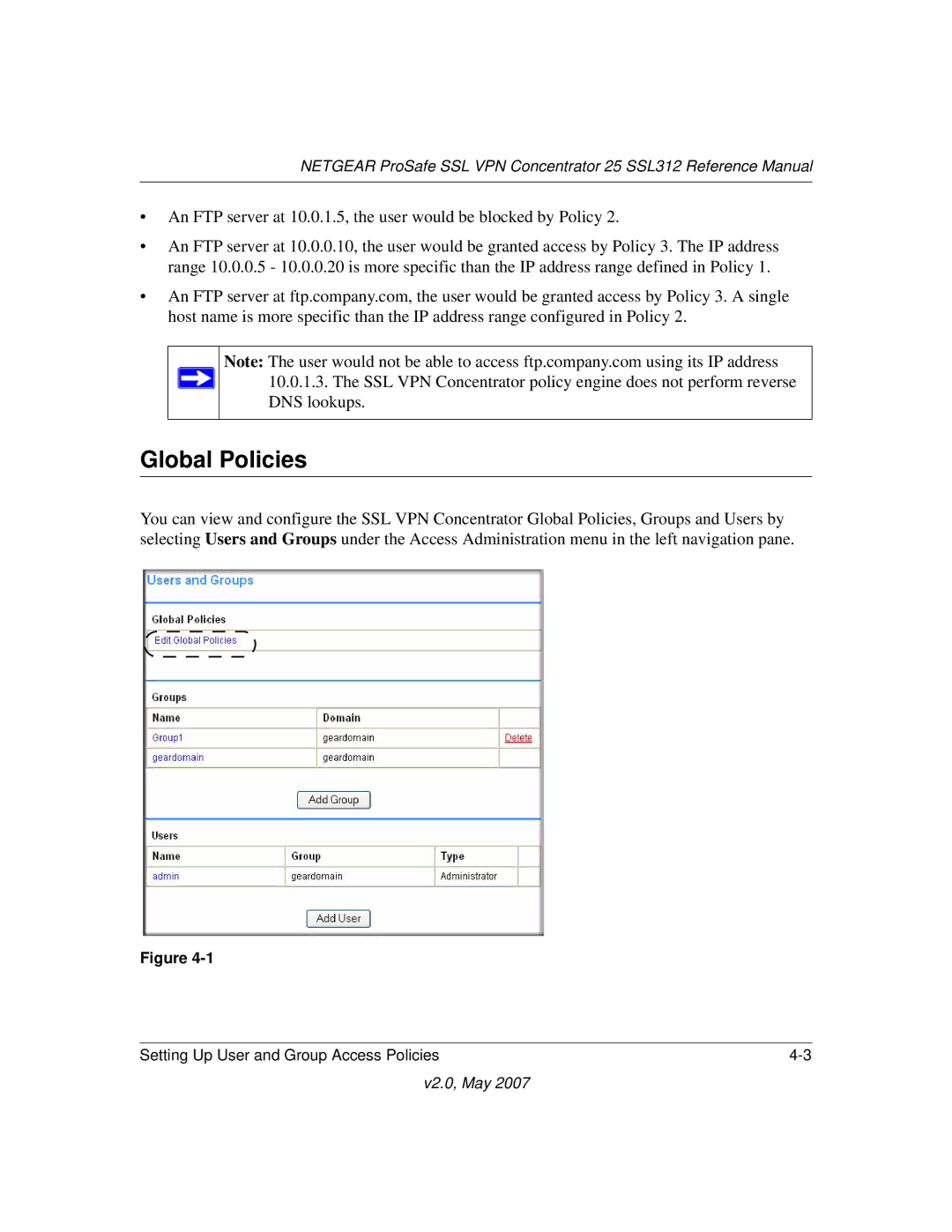 NETGEAR SSL312 manual Global Policies 