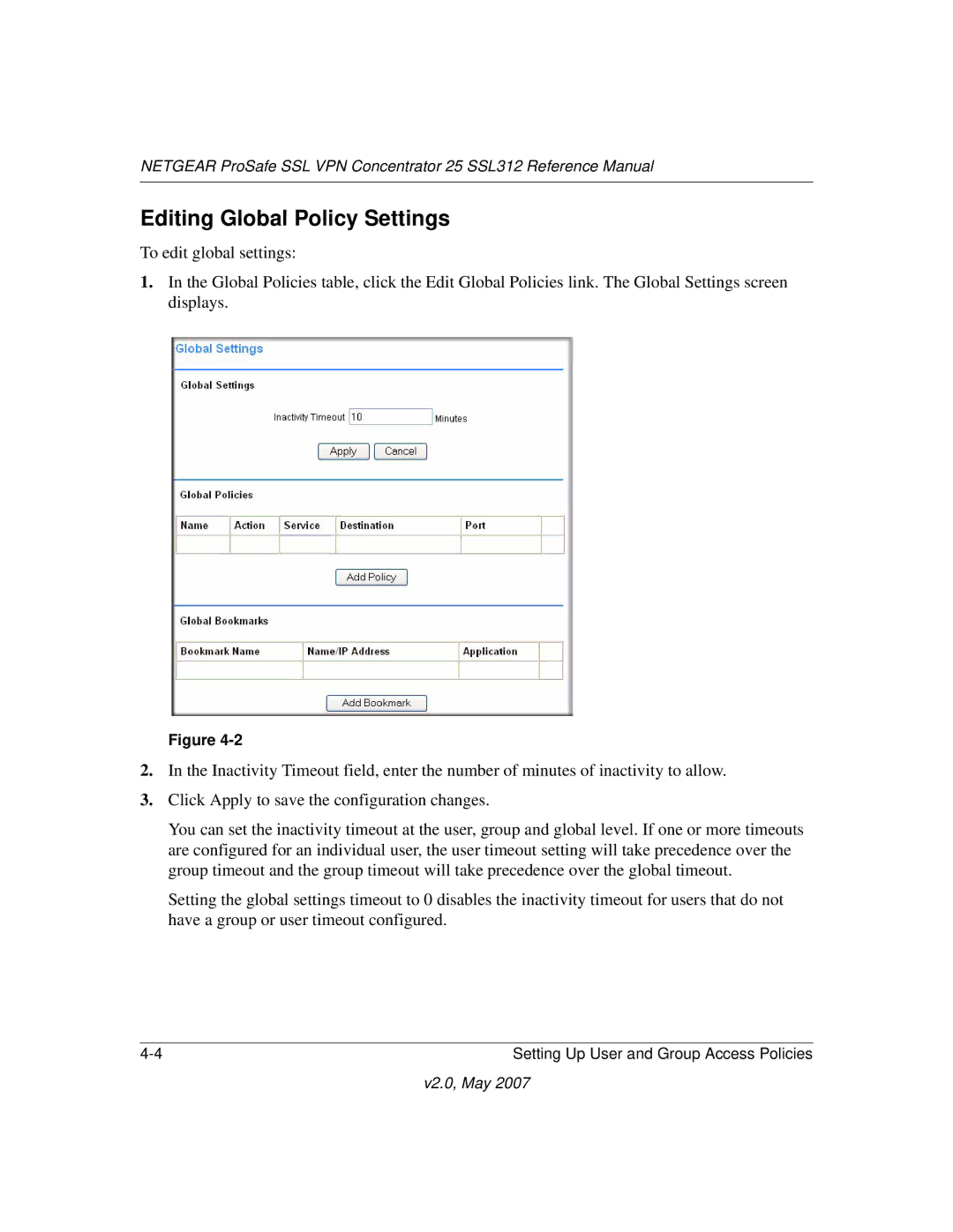 NETGEAR SSL312 manual Editing Global Policy Settings 