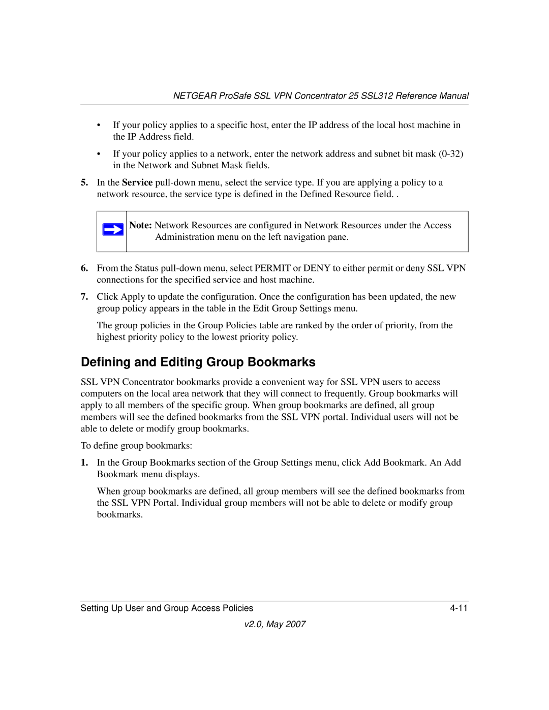 NETGEAR SSL312 manual Defining and Editing Group Bookmarks 