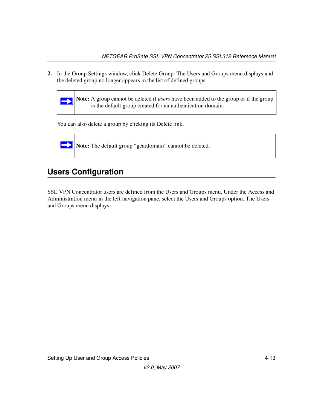 NETGEAR SSL312 manual Users Configuration 