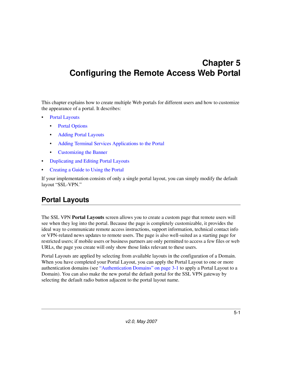 NETGEAR SSL312 manual Configuring the Remote Access Web Portal, Portal Layouts 