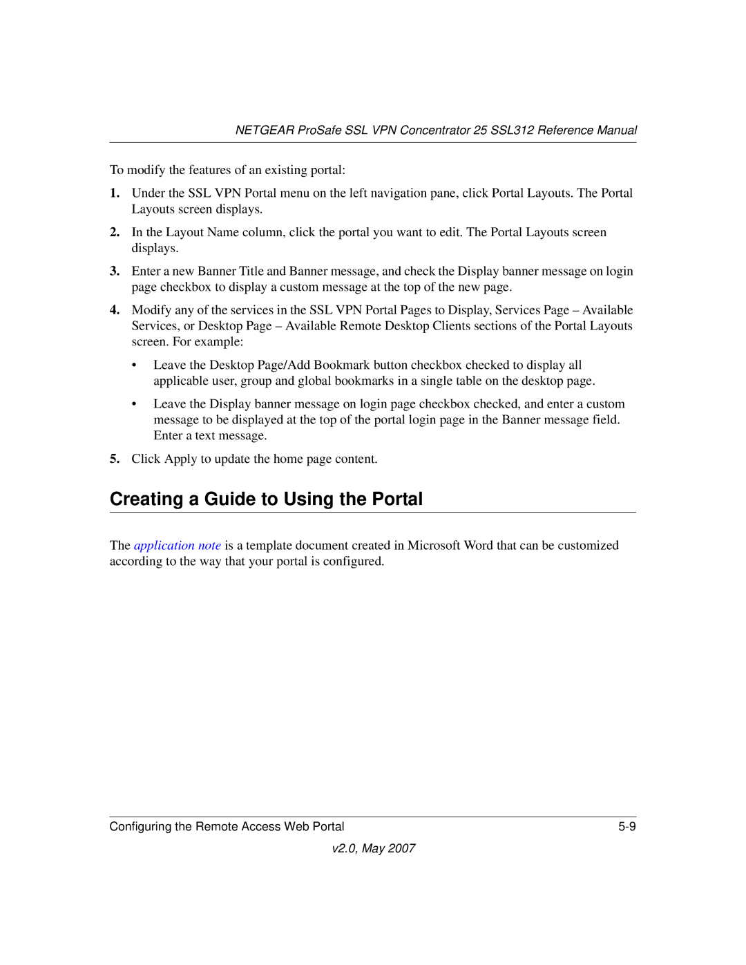 NETGEAR SSL312 manual Creating a Guide to Using the Portal 