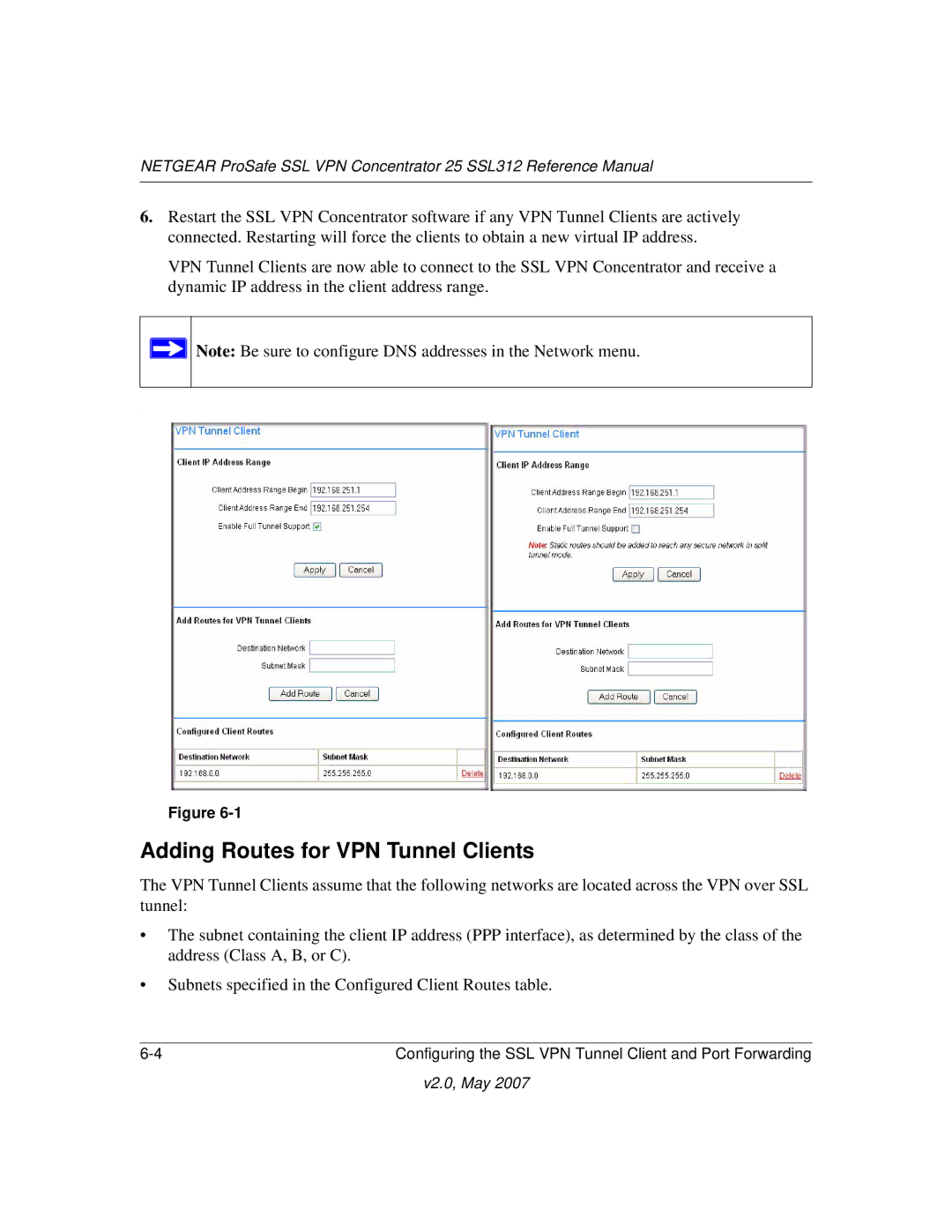 NETGEAR SSL312 manual Adding Routes for VPN Tunnel Clients 