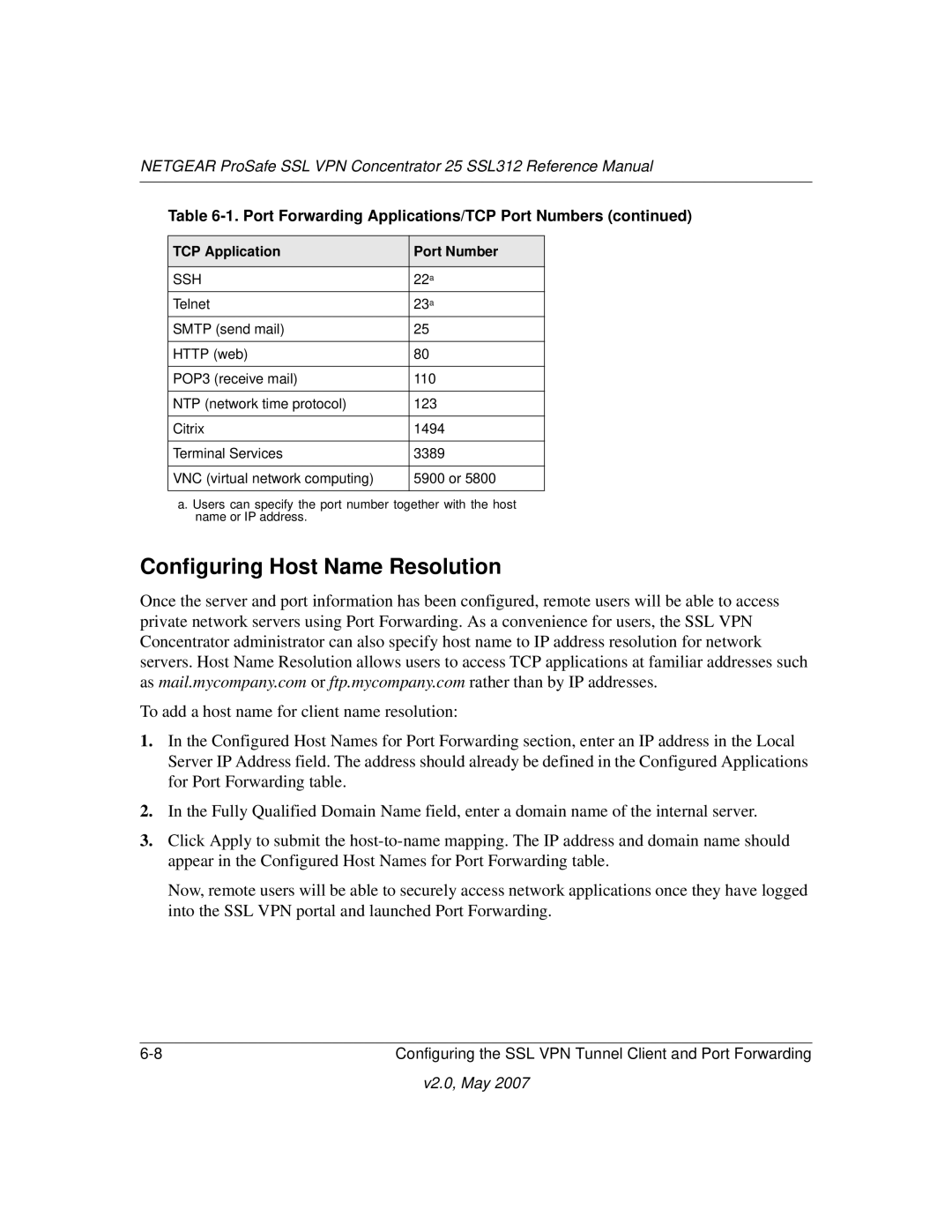 NETGEAR SSL312 manual Configuring Host Name Resolution, Ssh 