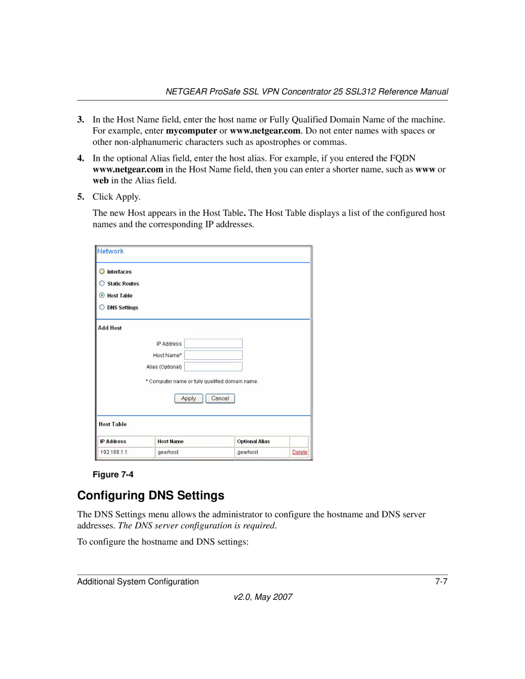 NETGEAR SSL312 manual Configuring DNS Settings 