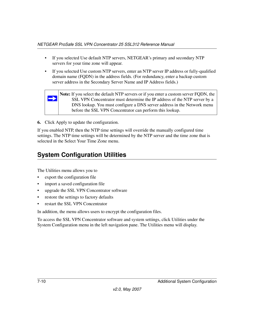 NETGEAR SSL312 manual System Configuration Utilities 