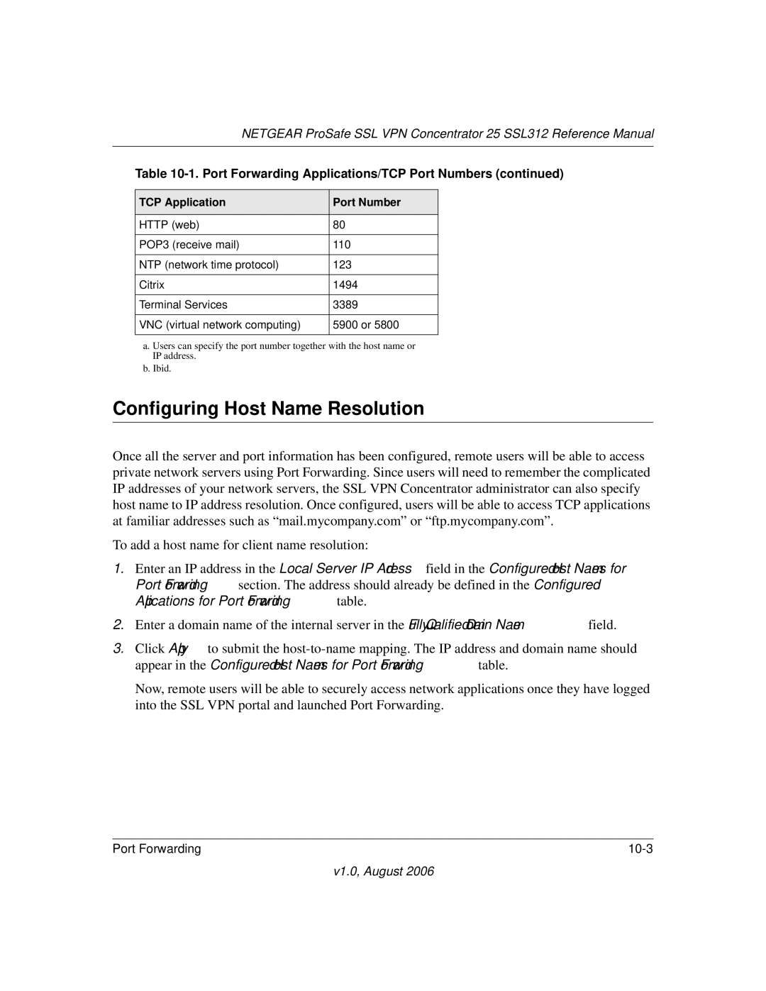 NETGEAR SSL312 manual Configuring Host Name Resolution 