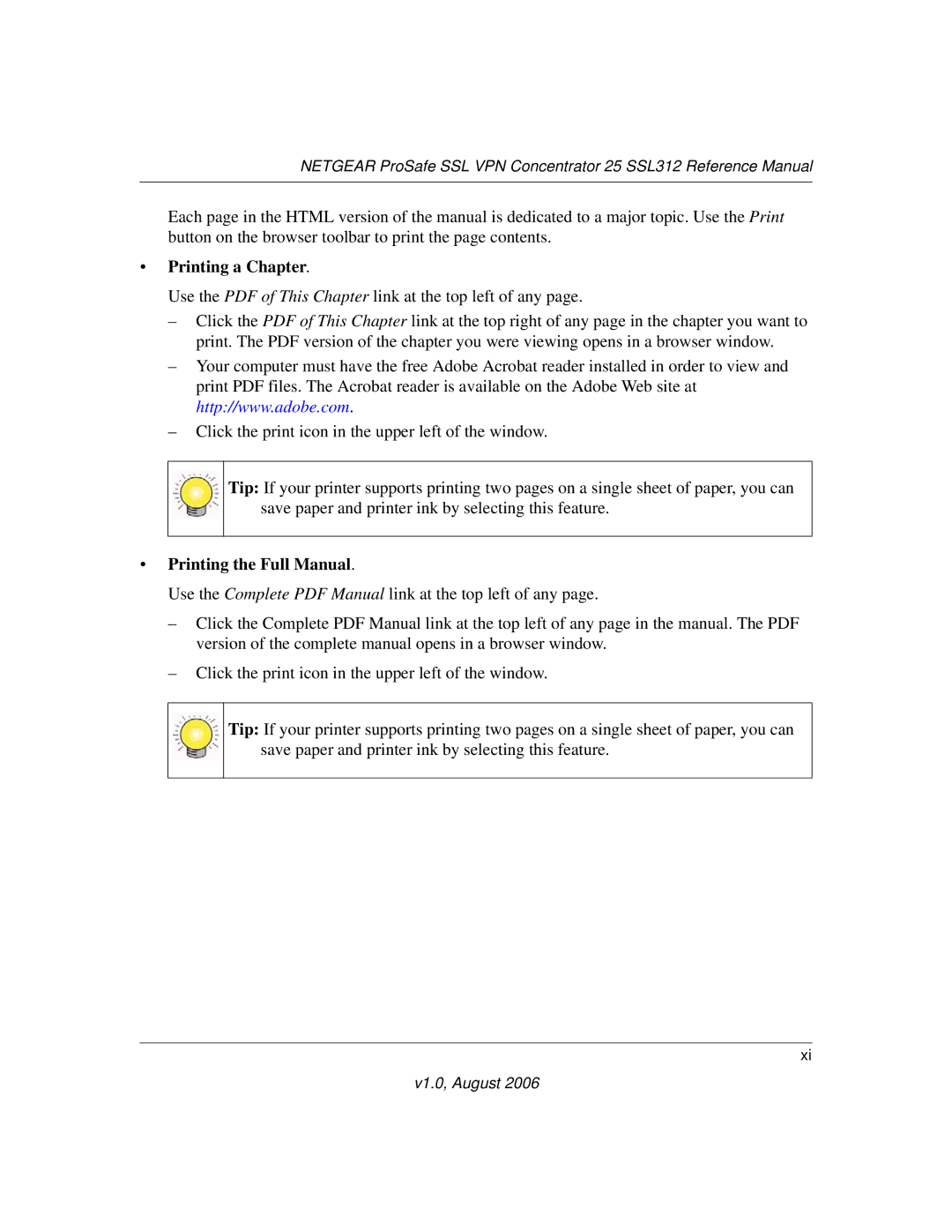 NETGEAR SSL312 manual Printing a Chapter 