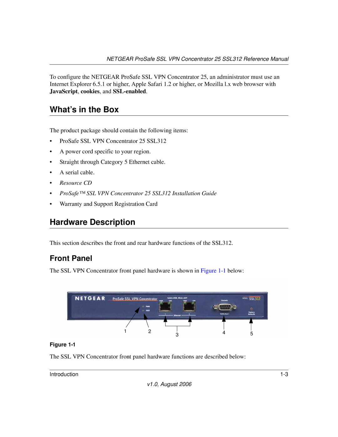 NETGEAR SSL312 manual What’s in the Box, Hardware Description, Front Panel 