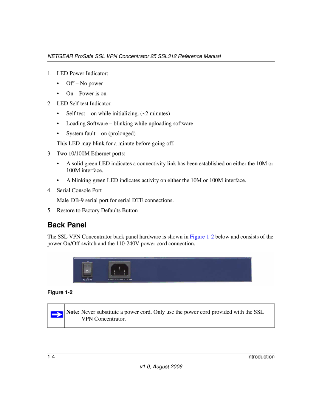 NETGEAR SSL312 manual Back Panel 