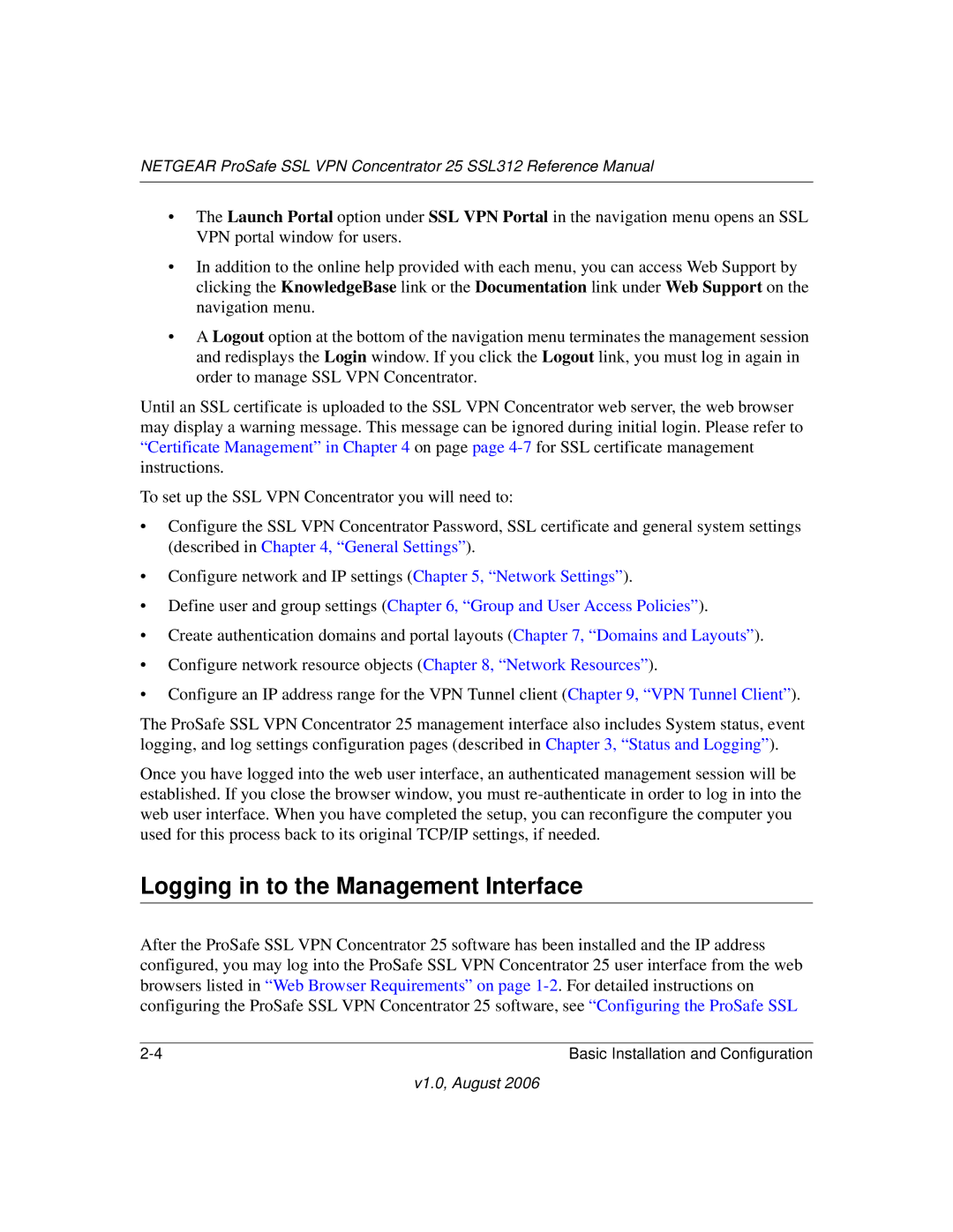 NETGEAR SSL312 manual Logging in to the Management Interface 