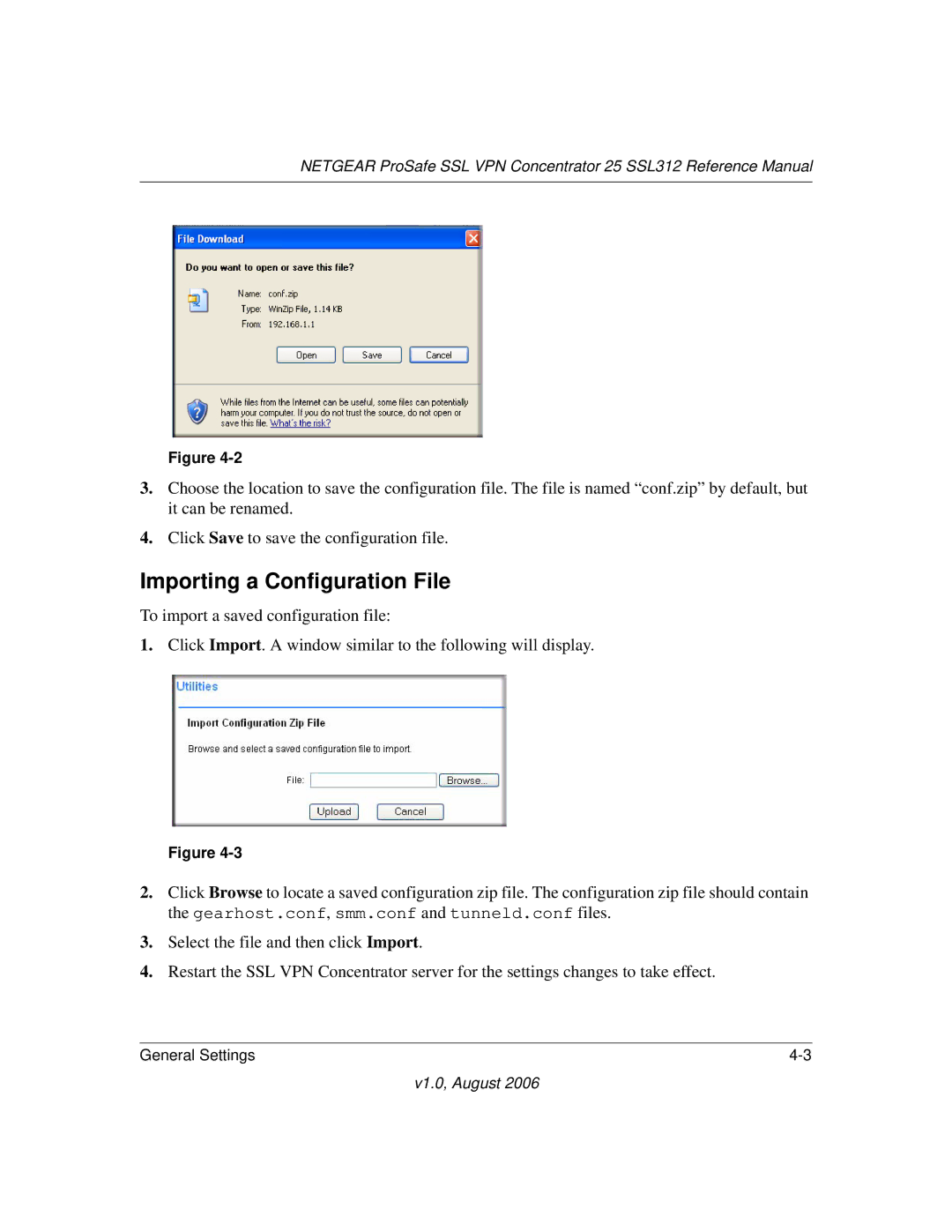 NETGEAR SSL312 manual Importing a Configuration File 