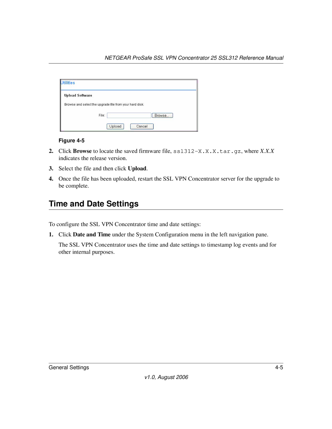 NETGEAR SSL312 manual Time and Date Settings 