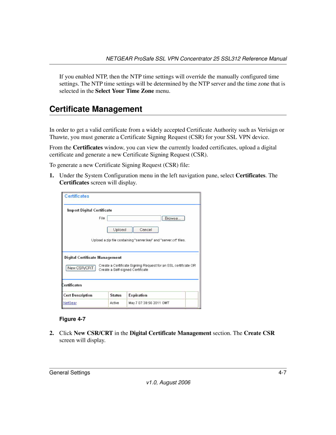 NETGEAR SSL312 manual Certificate Management 