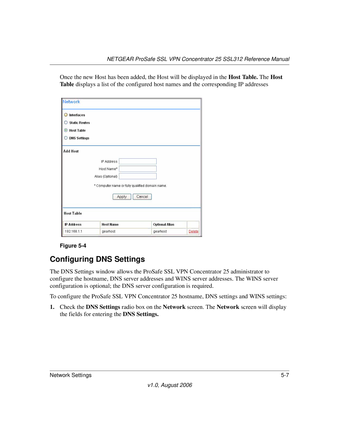 NETGEAR SSL312 manual Configuring DNS Settings 