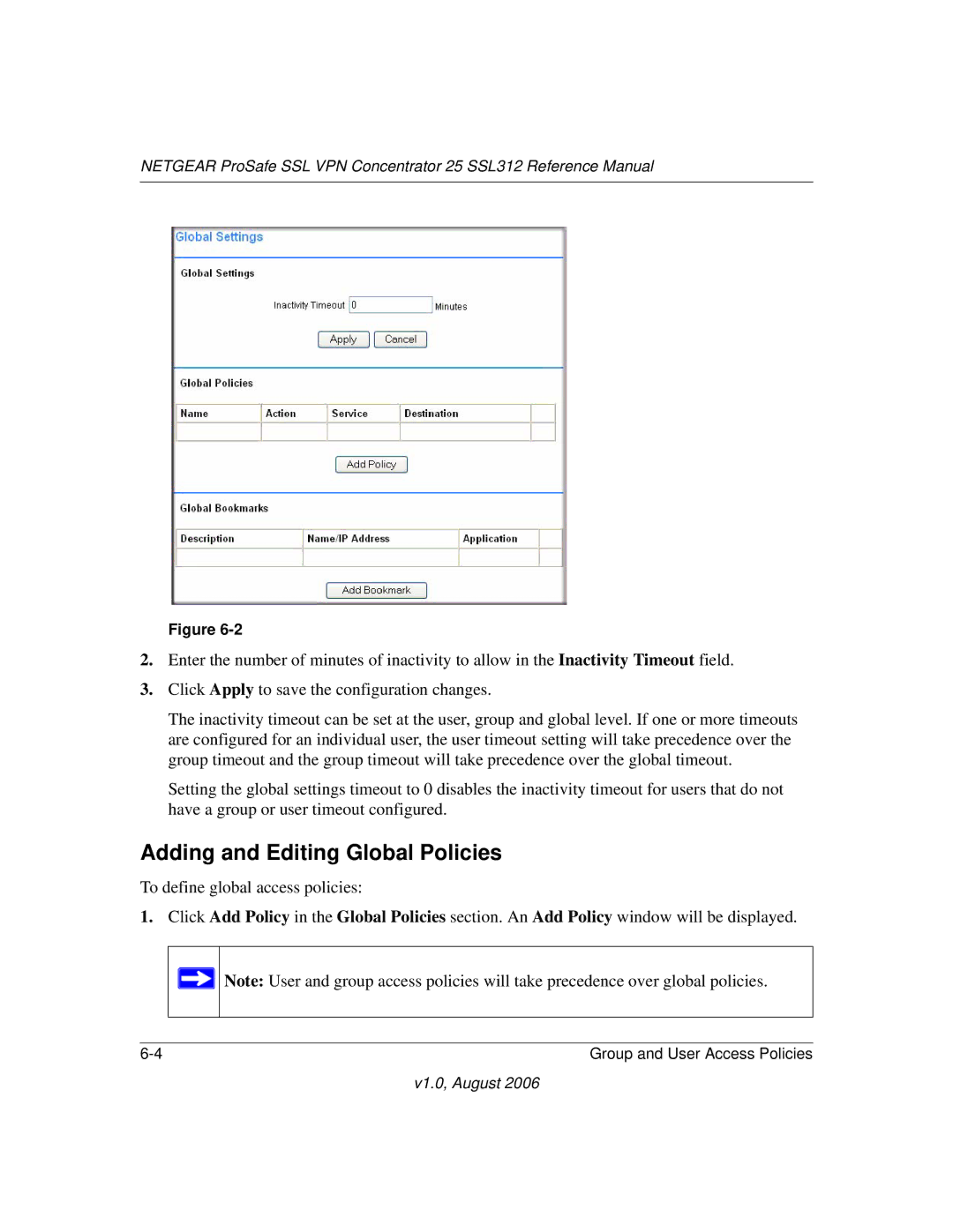 NETGEAR SSL312 manual Adding and Editing Global Policies 