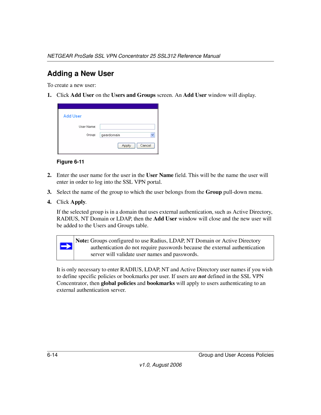 NETGEAR SSL312 manual Adding a New User 