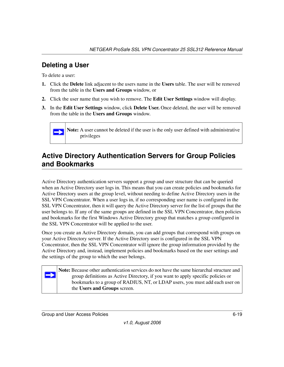 NETGEAR SSL312 manual Deleting a User 