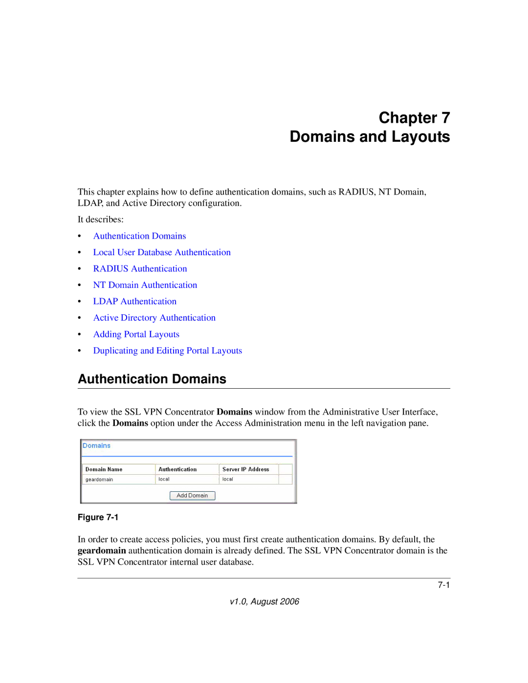 NETGEAR SSL312 manual Chapter Domains and Layouts, Authentication Domains 