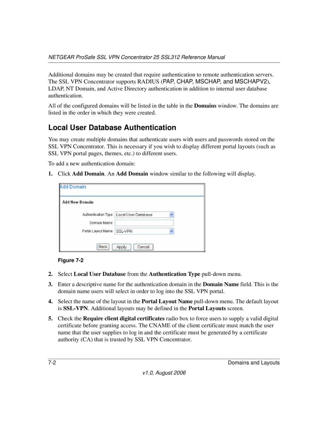 NETGEAR SSL312 manual Local User Database Authentication 