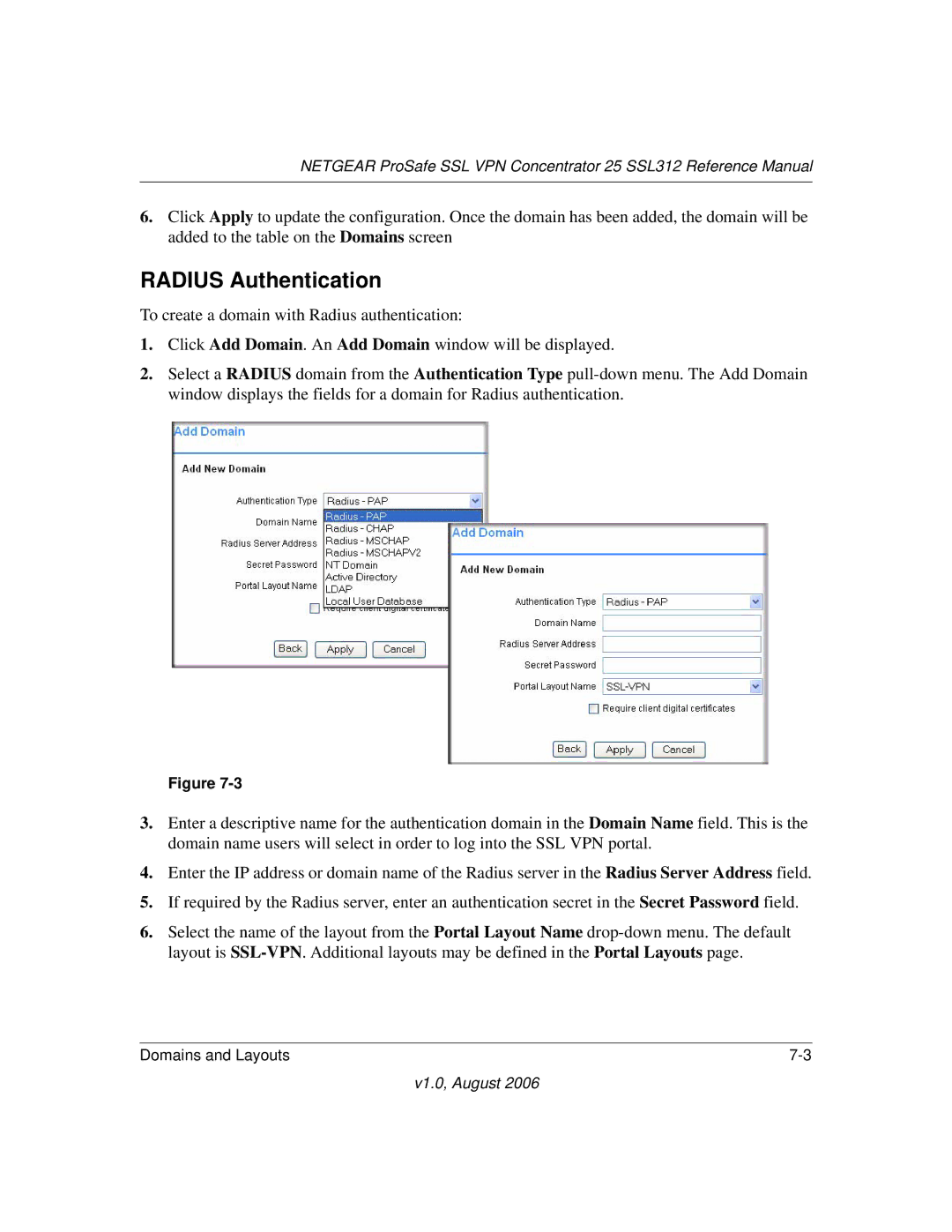 NETGEAR SSL312 manual Radius Authentication 