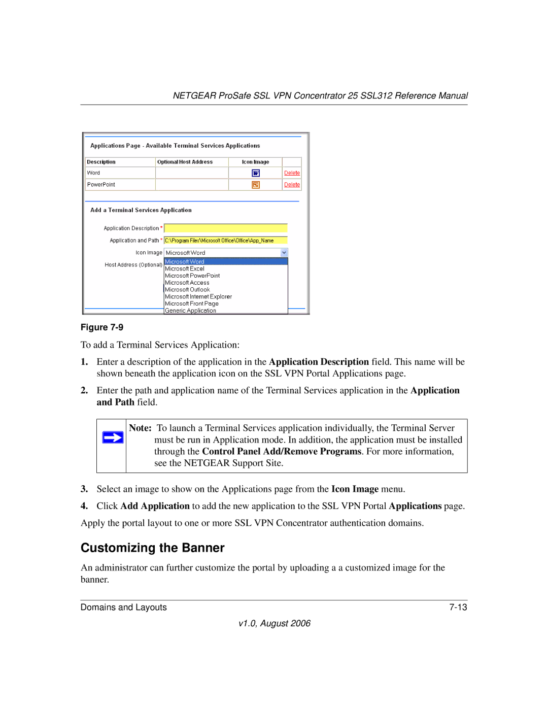 NETGEAR SSL312 manual Customizing the Banner 