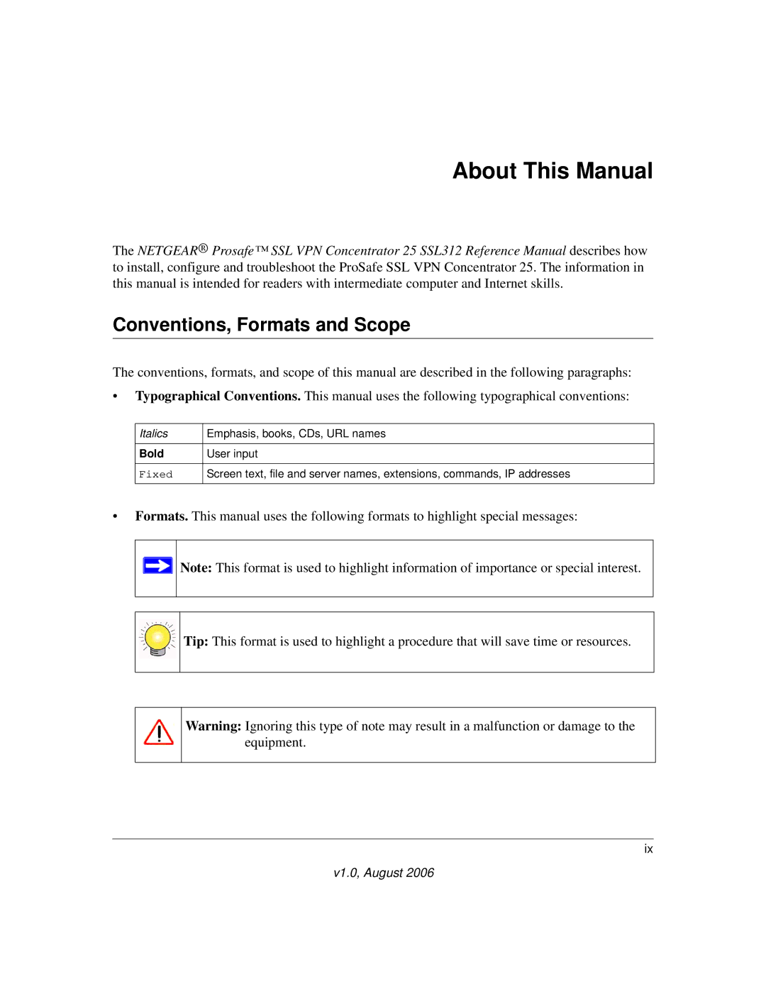 NETGEAR SSL312 manual About This Manual, Conventions, Formats and Scope 