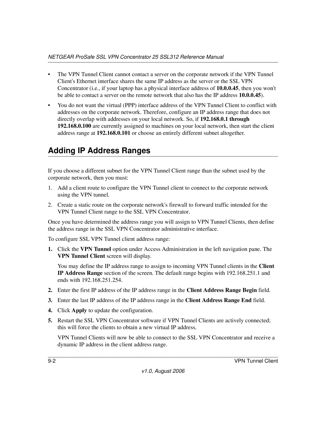 NETGEAR SSL312 manual Adding IP Address Ranges 