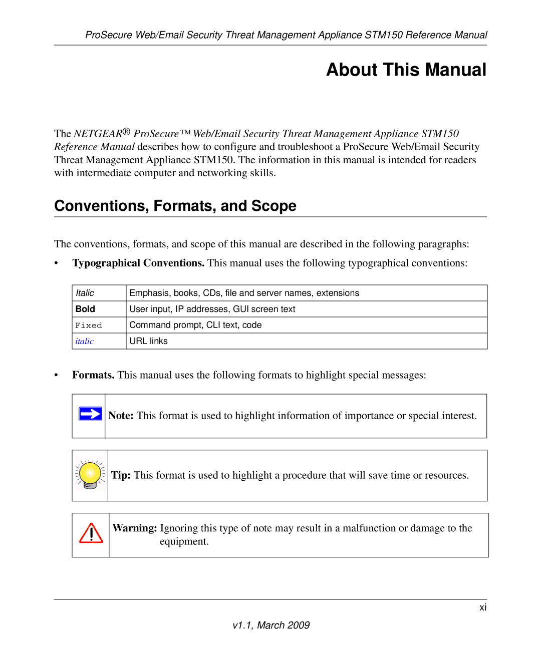 NETGEAR STM150EW3-100NAS manual About This Manual, Conventions, Formats, and Scope 