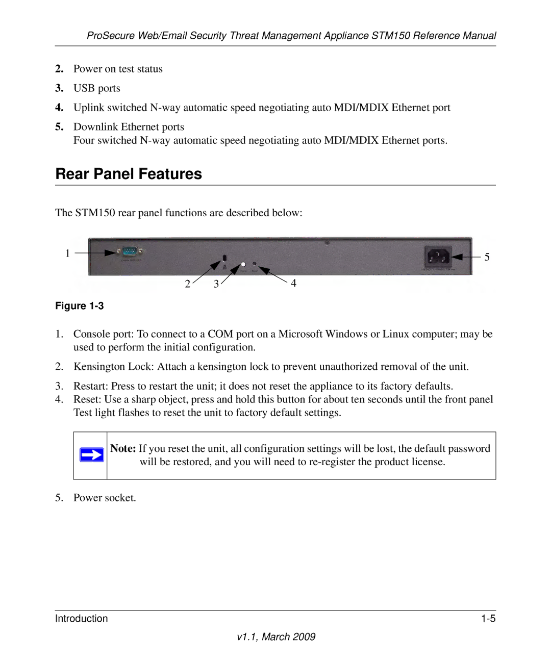 NETGEAR STM150EW3-100NAS manual Rear Panel Features 