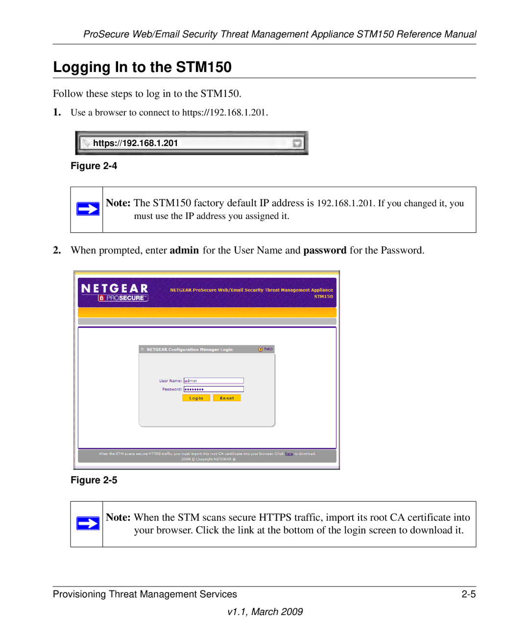 NETGEAR STM150EW3-100NAS manual Logging In to the STM150 