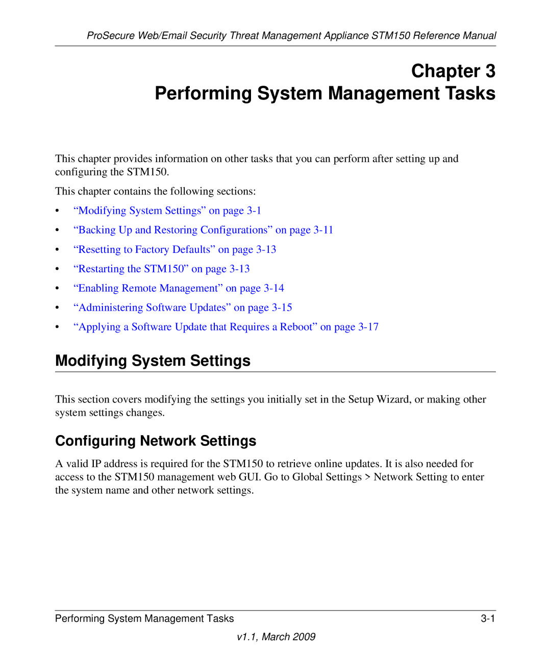 NETGEAR STM150EW3-100NAS manual Performing System Management Tasks, Modifying System Settings, Configuring Network Settings 