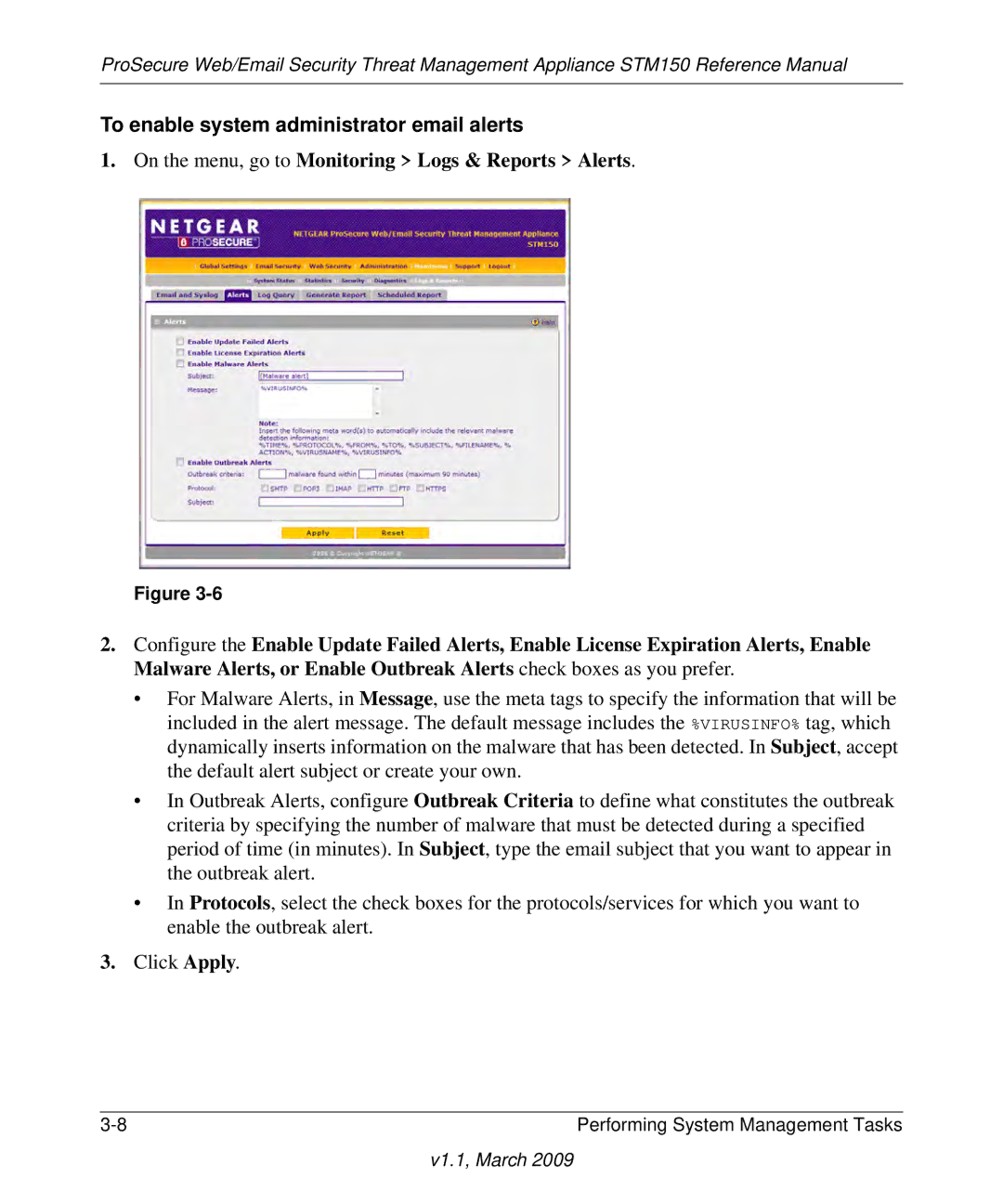 NETGEAR STM150EW3-100NAS manual To enable system administrator email alerts 