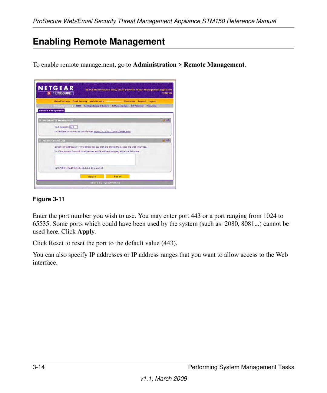 NETGEAR STM150EW3-100NAS manual Enabling Remote Management 