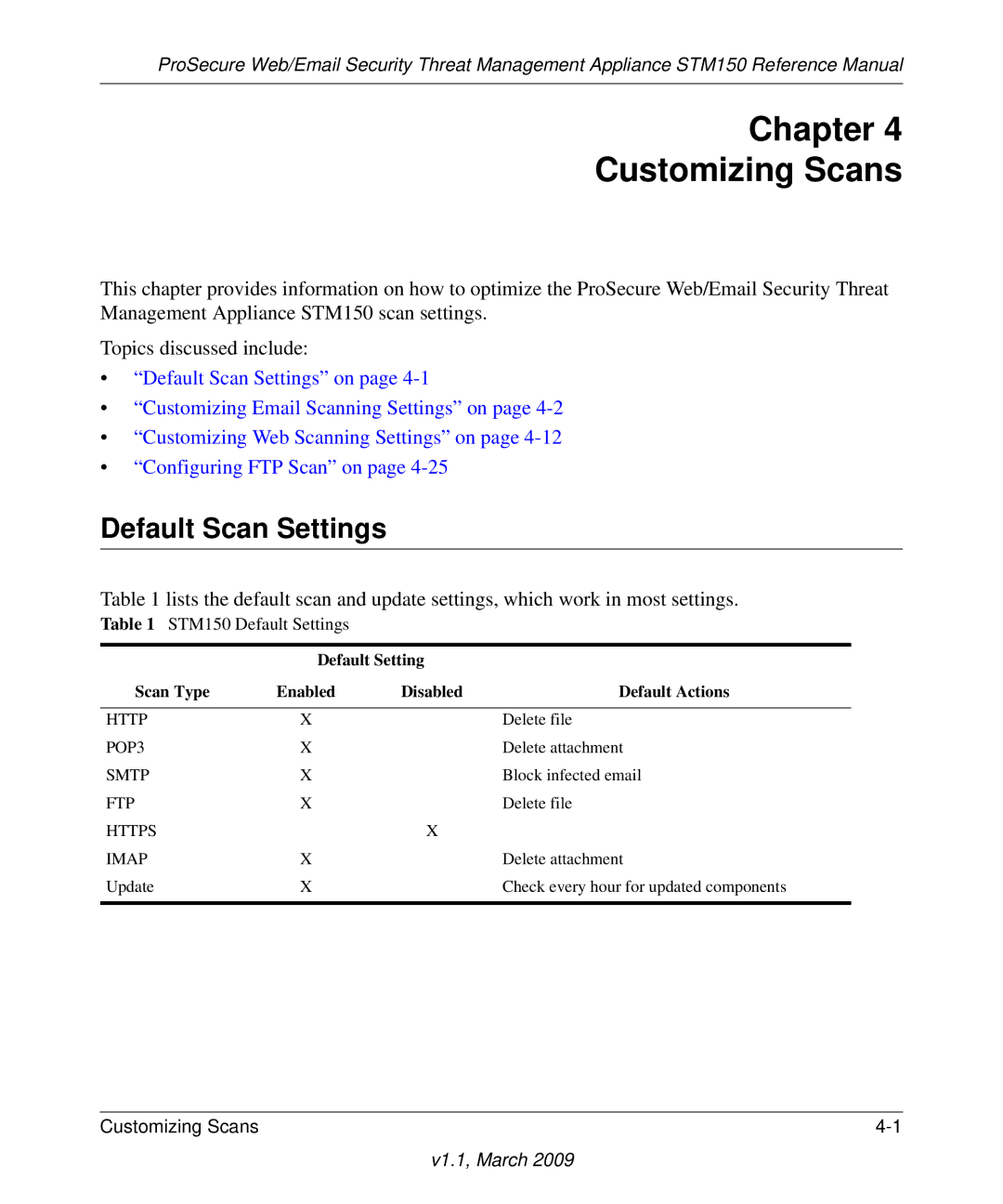 NETGEAR STM150EW3-100NAS manual Chapter Customizing Scans, Default Scan Settings 