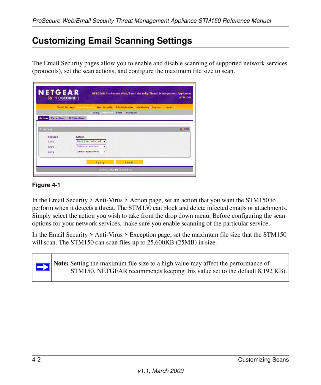 NETGEAR STM150EW3-100NAS manual Customizing Email Scanning Settings 