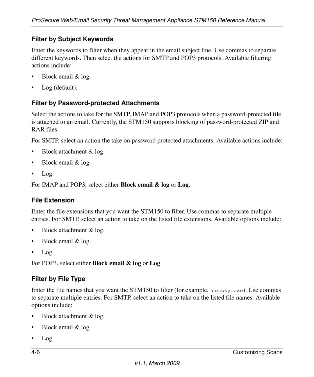 NETGEAR STM150EW3-100NAS manual Filter by Subject Keywords, Filter by Password-protected Attachments, File Extension 