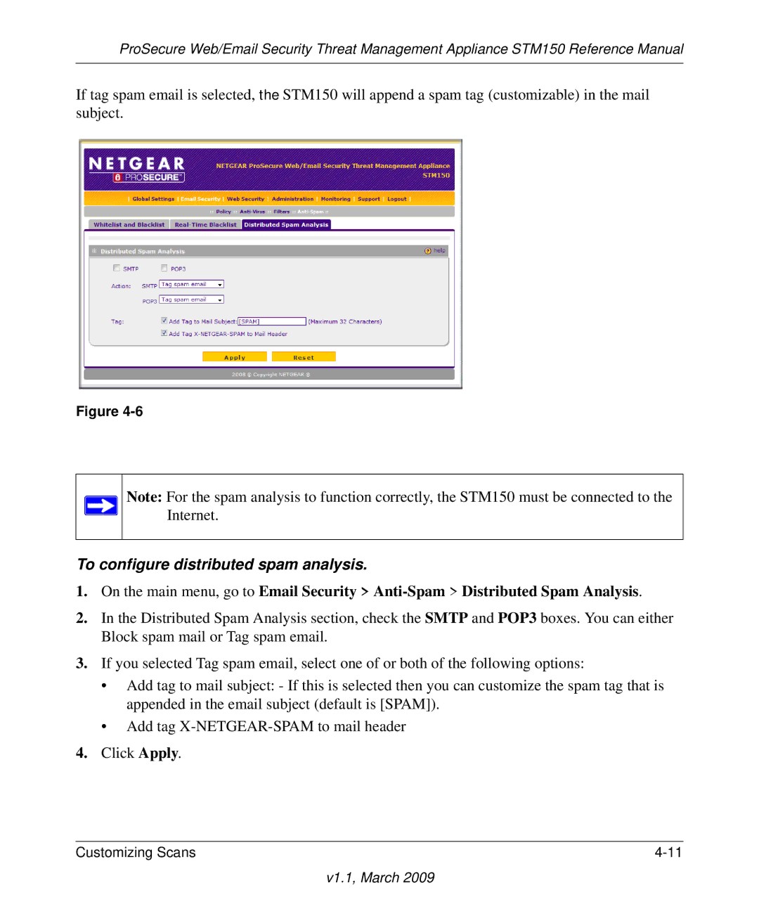 NETGEAR STM150EW3-100NAS manual To configure distributed spam analysis 