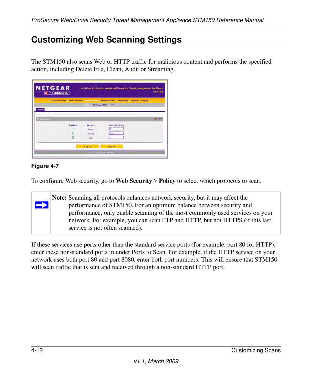 NETGEAR STM150EW3-100NAS manual Customizing Web Scanning Settings 