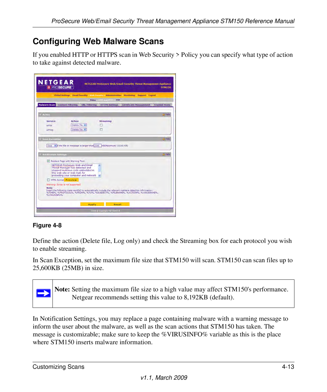 NETGEAR STM150EW3-100NAS manual Configuring Web Malware Scans 