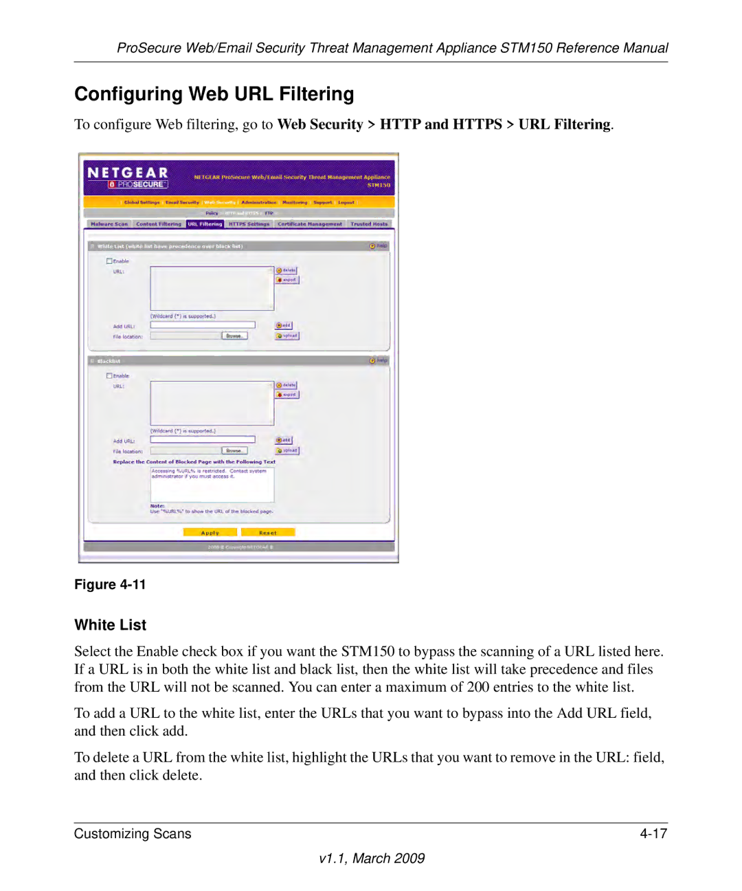 NETGEAR STM150EW3-100NAS manual Configuring Web URL Filtering, White List 