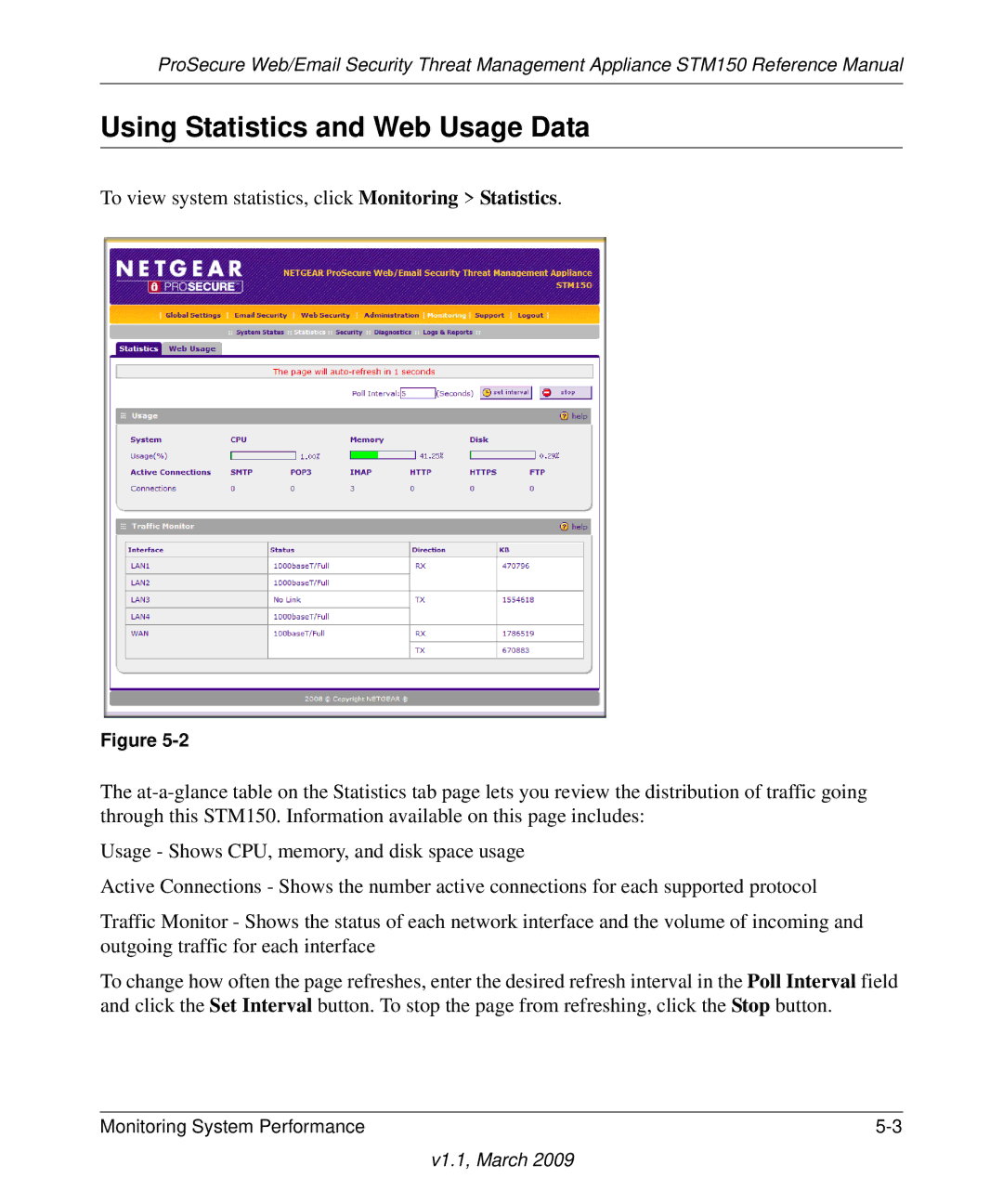 NETGEAR STM150EW3-100NAS manual Using Statistics and Web Usage Data 